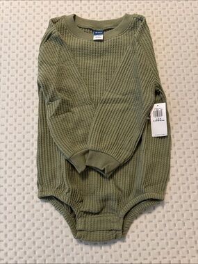 Old Navy Olive Green Waffle Knit Baby Bubble Romper